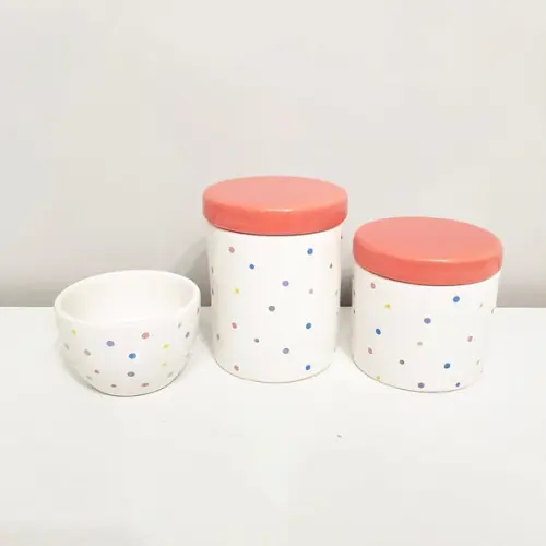 Kit Higiene 3 Pçs Cerâmica Poás Coloridos - Tampa Coral