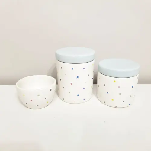 Kit Higiene 3 Pçs Cerâmica Poás Colorido - Tampa Azul Antigo