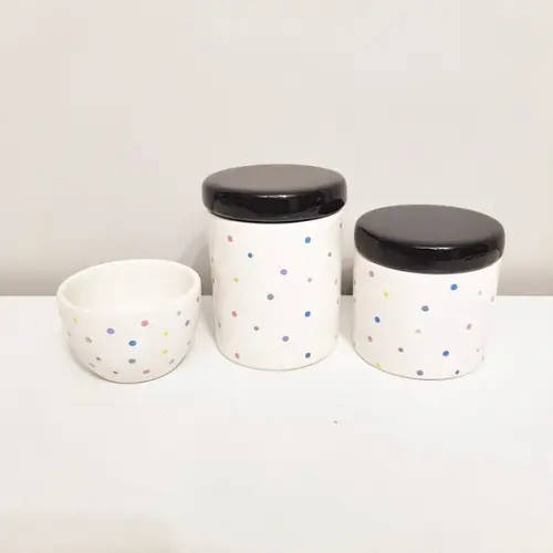 Kit Higiene 3 Pçs Cerâmica Poás Coloridos - Tampa Preta