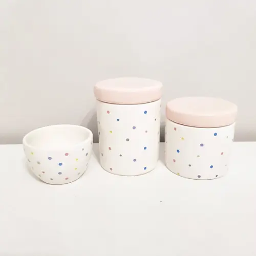 Kit Higiene 3 Pçs Cerâmica Poás Coloridos - Tampa Rosa Rosé