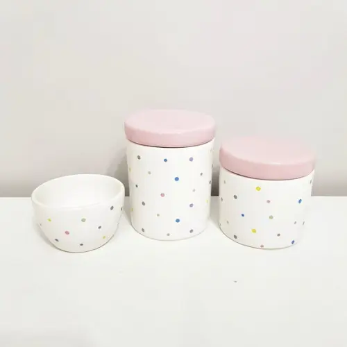 Kit Higiene 3 Pçs Cerâmica Poás Coloridos - Tampa Rosa Bebê