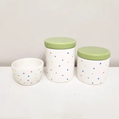 Kit Higiene 3 Pçs Cerâmica Poás Coloridos - Tampa Verde Mar
