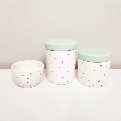 Kit Higiene 3 Pçs Cerâmica Poás Coloridos - Tampa Verde Bebê