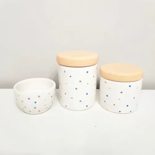 Kit Higiene 3 Pçs Cerâmica Poás Coloridos - Tampa Salmão