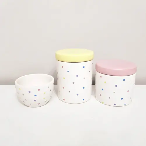 Kit Higiene 3 Pçs Cerâmica Poás Coloridos - Tampas Mistas