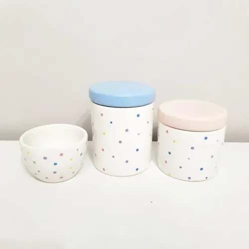 Kit Higiene 3 Pçs Cerâmica Poás Coloridos - Tampas Mistas