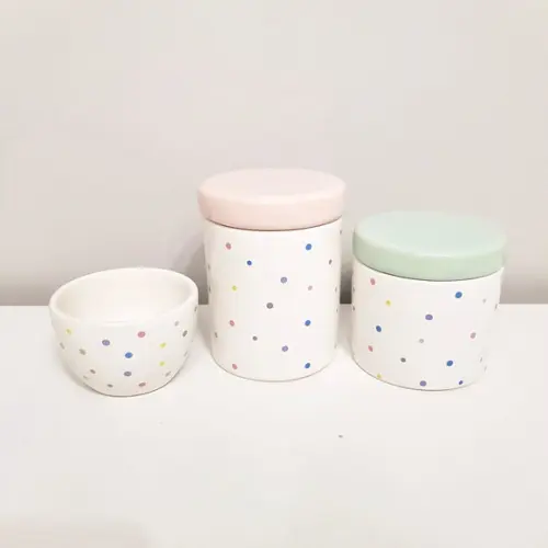 Kit Higiene 3 Pçs Cerâmica Poás Coloridos - Tampas Mistas