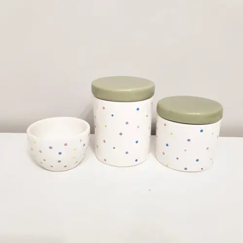 Kit Higiene 3 Pçs Cerâmica Poás Coloridos - Tp Verde Militar