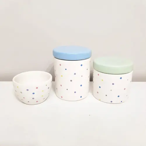 Kit Higiene 3 Pçs Cerâmica Poás Coloridos - Tampas Mistas
