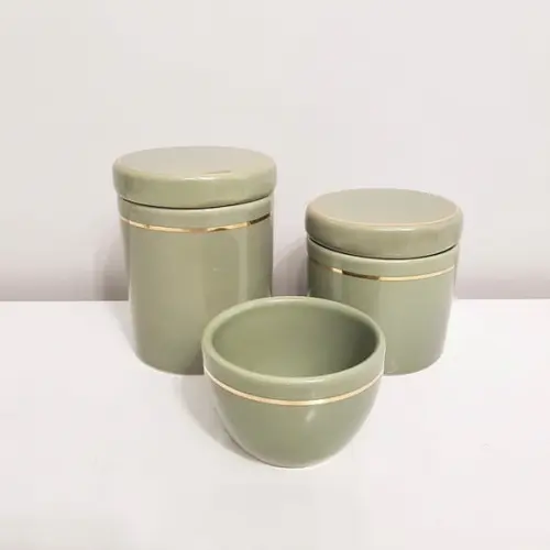 Kit Higiene 3 Pçs Verde Militar / Oliva c/ Filete Dourado