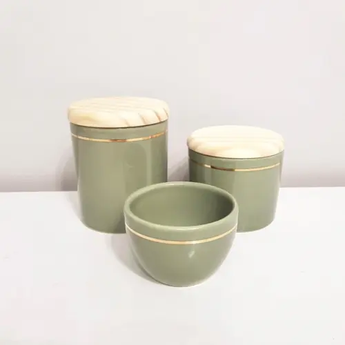 Kit Higiene 3 Pçs Verde Militar/oliva Filete Dourado Pinus