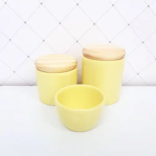 Kit Higiene 3 Peças Amarelo - Tampinha de Madeira