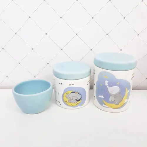 Kit Higiene 3 peças Azul Claro e Branco - Elefantinho