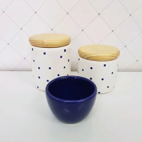 Kit Higiene 3 peças Azul Marinho Poás - tampinha de madeira