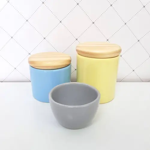 Kit Higiene 3 Peças Azul, Cinza e Amarelo - Tampas Pinus