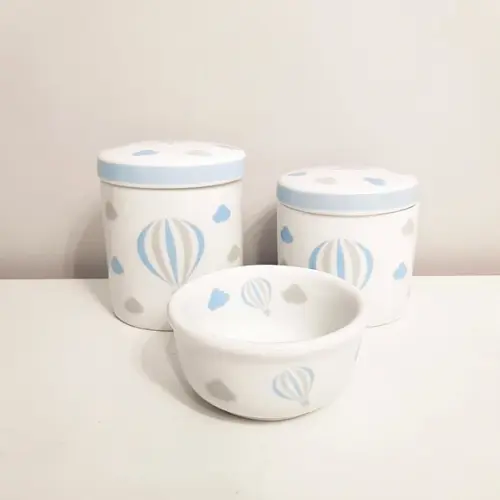 Kit Higiene 3 Peças Balão Azul (porcelana)