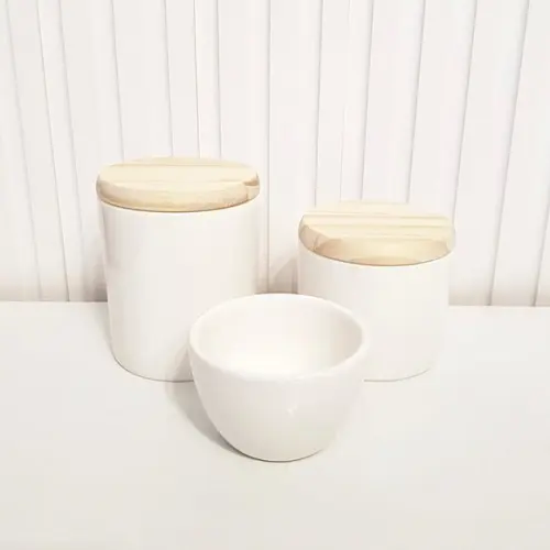 Kit Higiene 3 Peças Branco - Tampinha de Madeira