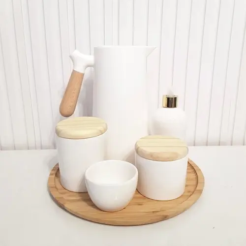 Kit Higiene 3 Peças Branco - Tampinha de Madeira