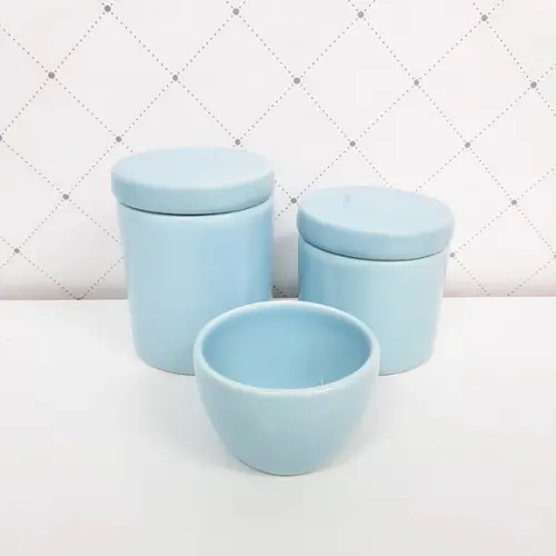 Kit Higiene 3 Peças Cerâmica Azul Claro / Antigo