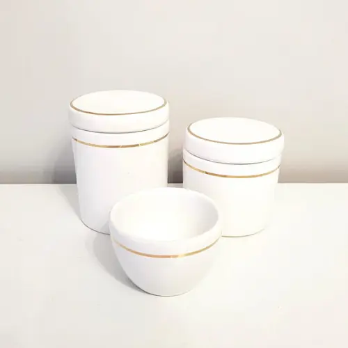 Kit Higiene 3 Peças Branco com Filete Dourado