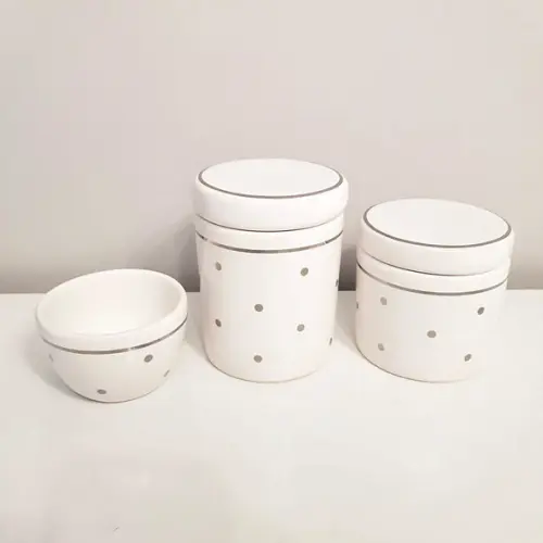 Kit Higiene 3 Peças Branco com Poás e Filete Prateado