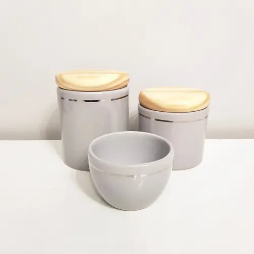 Kit Higiene 3 Peças Cinza com Filete Prata - Pinus