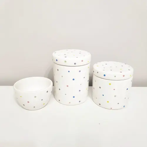 Kit Higiene 3 Peças Cerâmica Poás Coloridos - Tampa de Poás