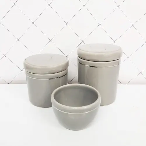 Kit Higiene 3 Peças Cinza com Filete Prata