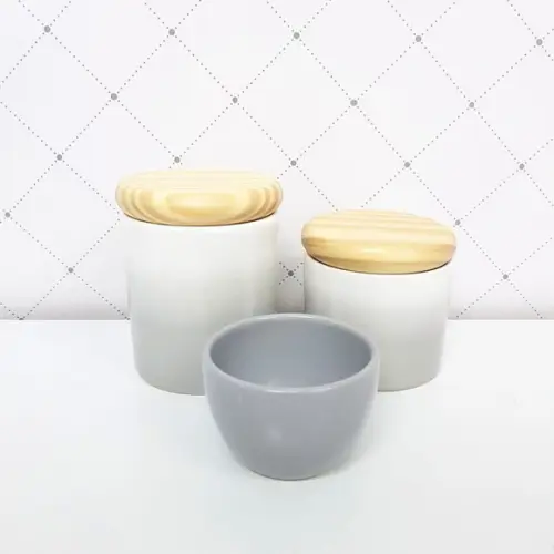Kit Higiene 3 Peças Cinza Degradê - Tampinha de Madeira