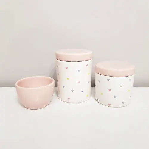 Kit Higiene 3 Peças Coraçõezinhos Coloridos - Rosé