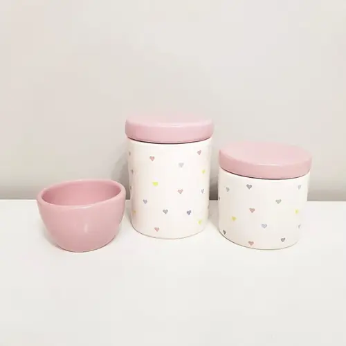 Kit Higiene 3 Peças Coraçõezinhos Coloridos - Rosa Bebê