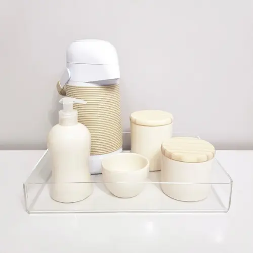 Kit Higiene 3 Peças Creme - Tampa de Madeira Pinus