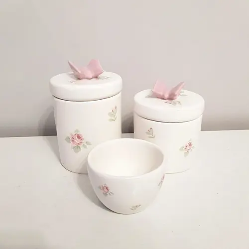 Kit Higiene 3 Peças Floral com Aplique Borboleta Rosa Bebê