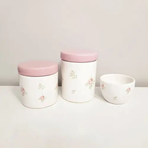 Kit Higiene 3 Peças Floral - Tampa Lisa