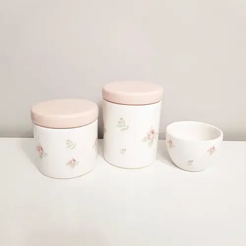 Kit Higiene 3 Peças Floral - Tampa Lisa