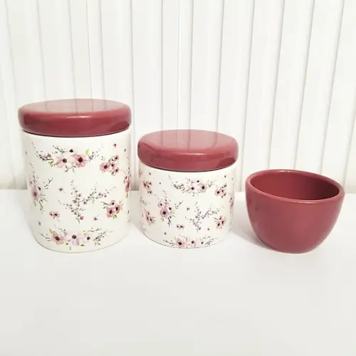 Kit Higiene 3 Peças Floral Cerejeira + Vinho Bordô