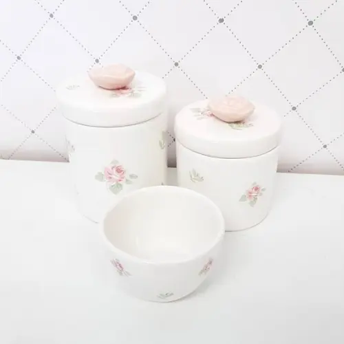 Kit Higiene 3 Peças Floral com Aplique Rosé