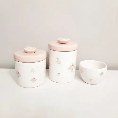 Kit Higiene 3 Peças Floral Rosé com Aplique Rosé