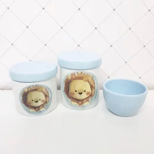 Kit Higiene 3 Peças Leãzinho - Azul Antigo