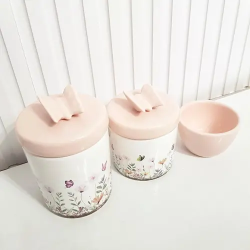 Kit Higiene 3 Peças Jardim Encantado Floral Rosé Borboleta