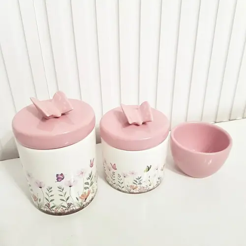 Kit Higiene 3 Peças Jardim Encantado Rosa Bebê Borboleta