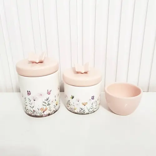 Kit Higiene 3 Peças Jardim Encantado Floral Rosé Borboleta