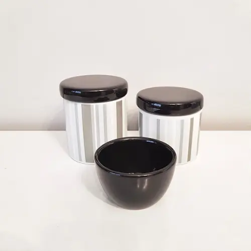 Kit Higiene 3 Peças Listras Cinza Preto E Branco