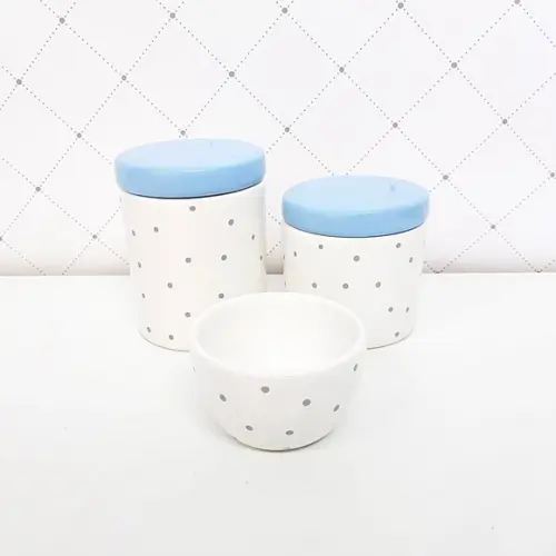 Kit Higiene 3 Peças Poá Cinza + Azul