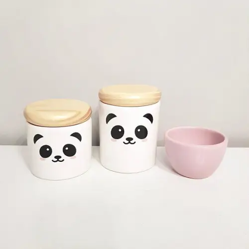 Kit Higiene 3 peças Panda Pandinha - tampa pinus