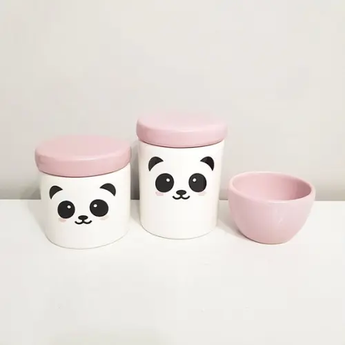 Kit Higiene 3 peças Panda Pandinha - rosa bebê