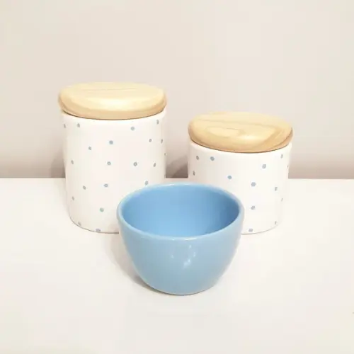 Kit Higiene 3 Peças Poás Azul Bebê - Tampinha de Madeira