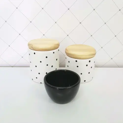 Kit Higiene 3 peças Poás Pretos - tampinha de madeira