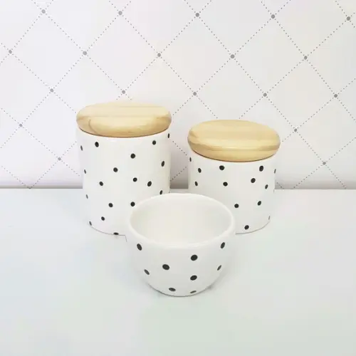 Kit Higiene 3 peças Poás Pretos - tampinha de madeira