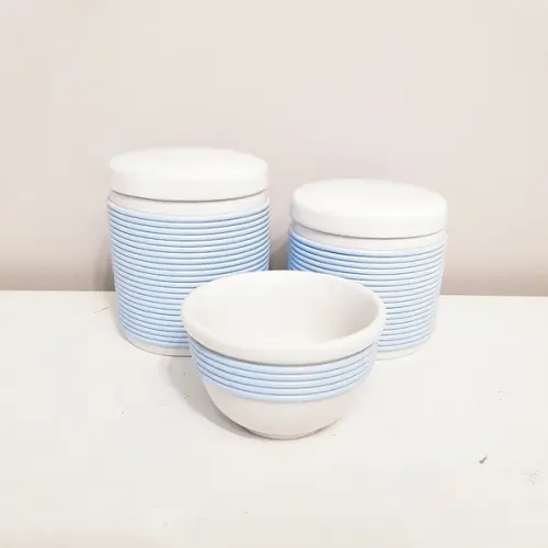 Kit Higiene 3 Peças Porcelana com Alinhavado - Azul Bebê